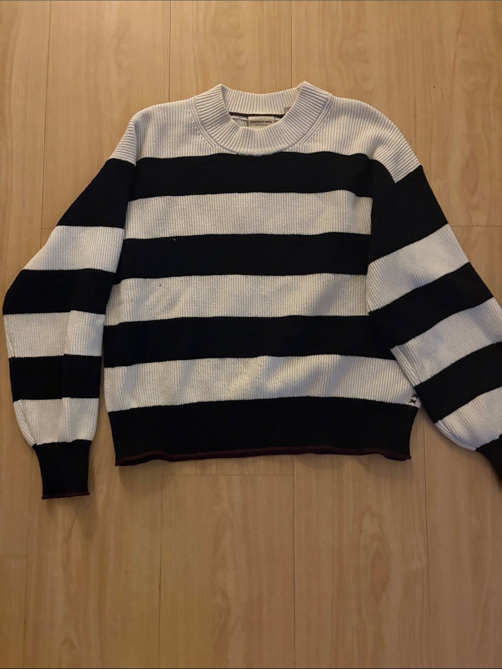 Scotch & Soda Black and White Bold Stripe Crewneck Sweater